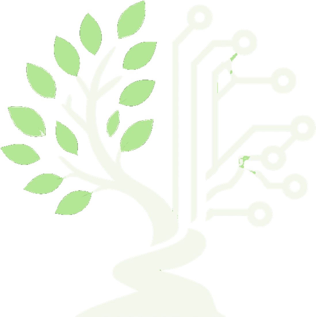 The PaviLabs tree: leaves on one side, circuit traces on the other, a path leading to its roots